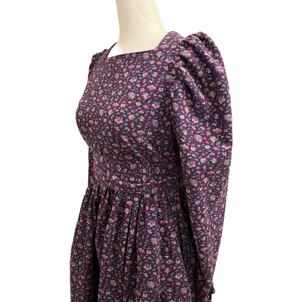 🚫Sold🚫Vintage Laura Ashley Purple Corduroy Floral Puff Sleeve A-line Dress - Picture 5 of 14
